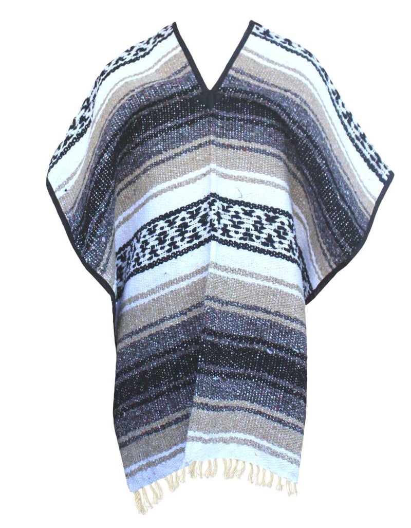 Del Mex Classic Mexican Blanket Poncho, Tan - Image 2